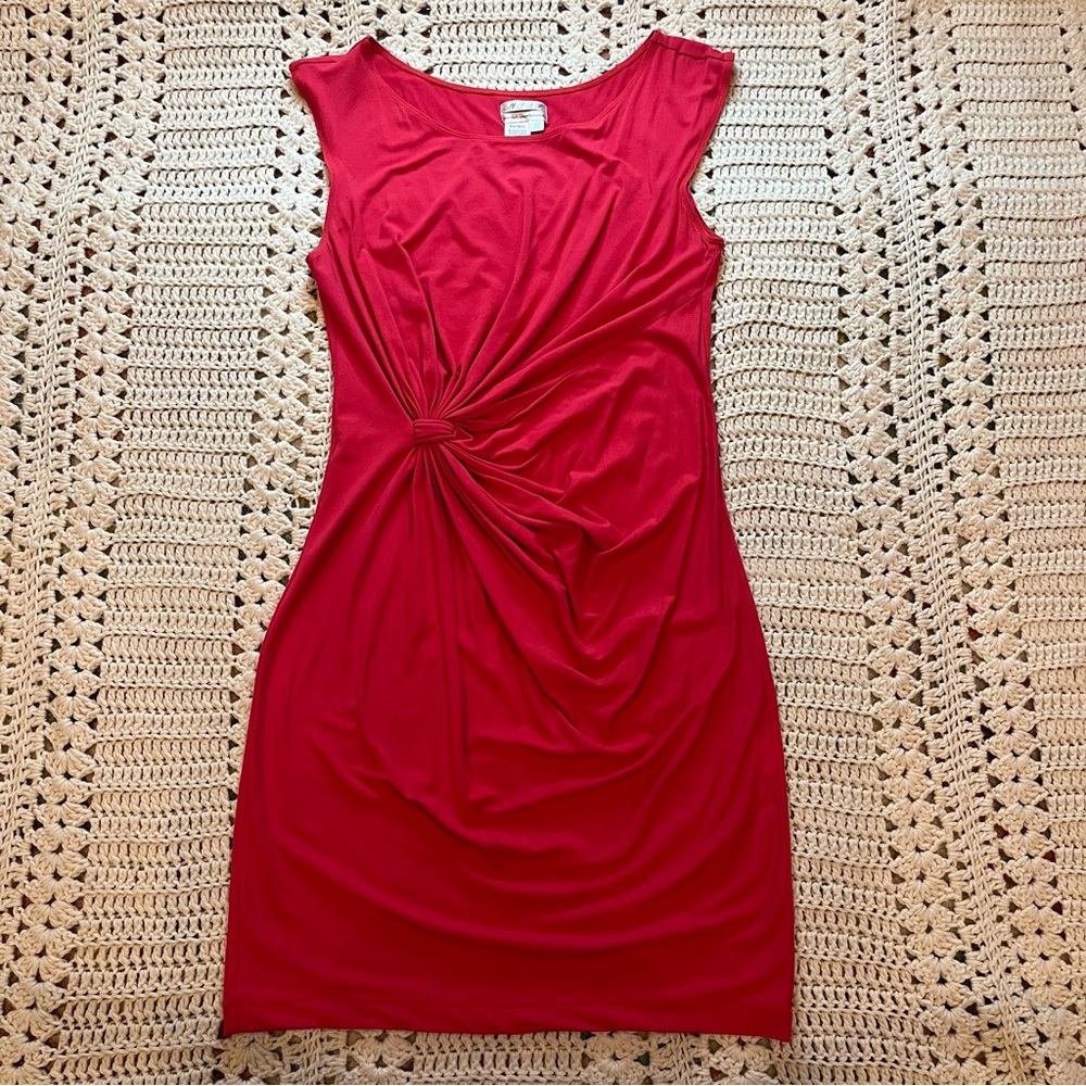 M.S.S.P. Elegant Red Gathered Midi Dress Size Large